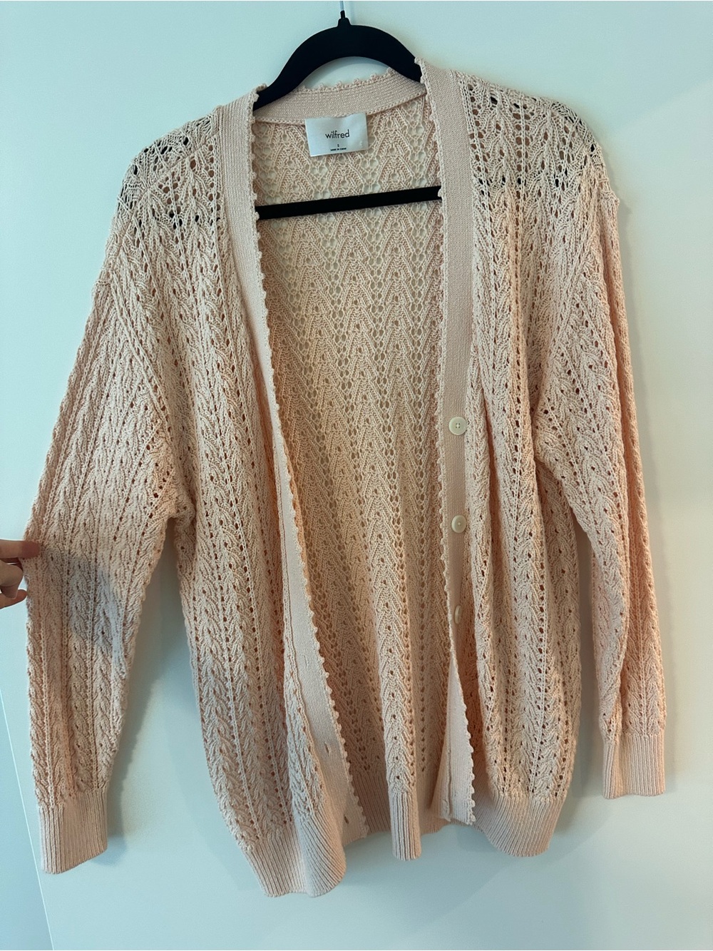 Wilfred Openwork Button-Front Cardigan Sweater in Blush